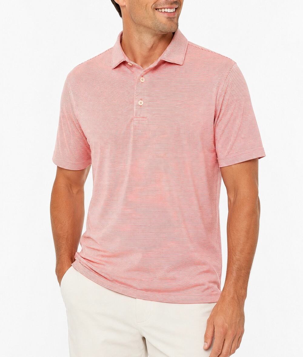 Johnnie-O Lyndon Striped Performance Polo Coral White Men’s Size Medium